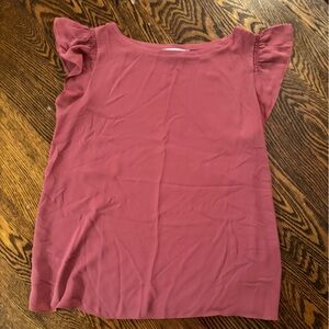 Loft Mixed Media Flutter Sleeve Top - Marsala Red, Size Medium